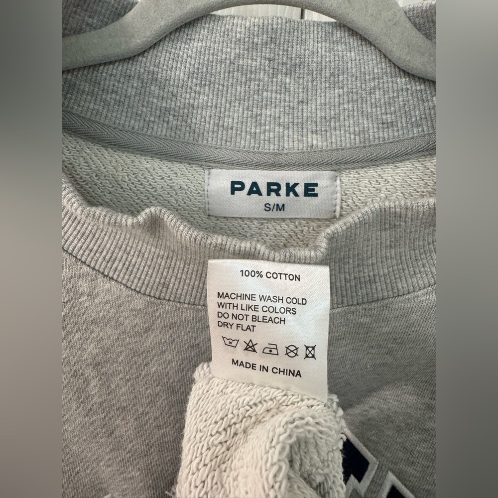PARKE MOCK NECK OVERSIZED SWEATSHIRT GREY WITH BLUE LETTERING SZ S/M - Picture 5 of 6